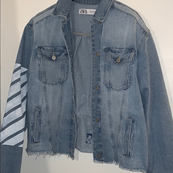 Zara Customized Cropped Jean Jacket. - Picture 1 of 4